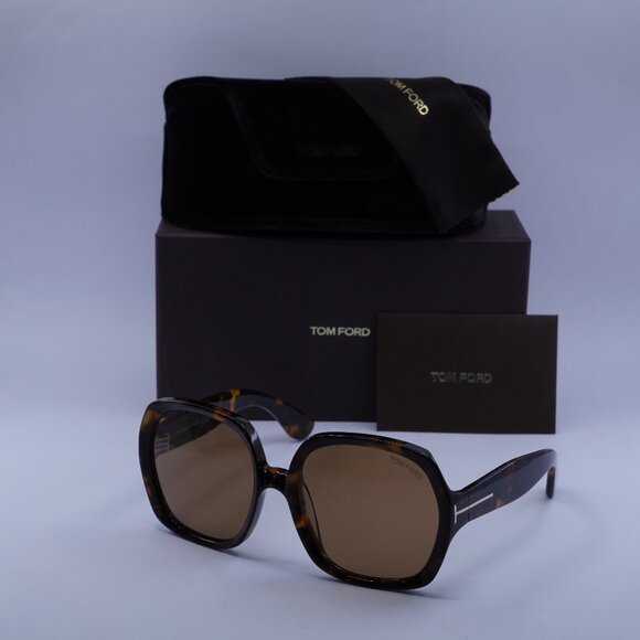 Tom Ford FT1221 52E Saffron Square Sunglasses - Dark Havana\Brown - Picture 1 of 10
